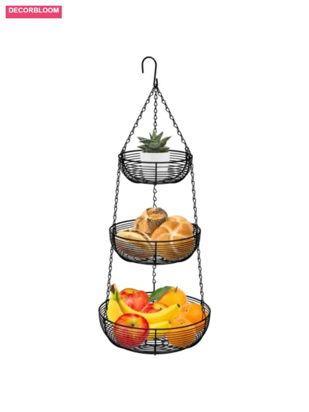 Heavy Duty Wire Hanging Fruit Organizer with Hooks